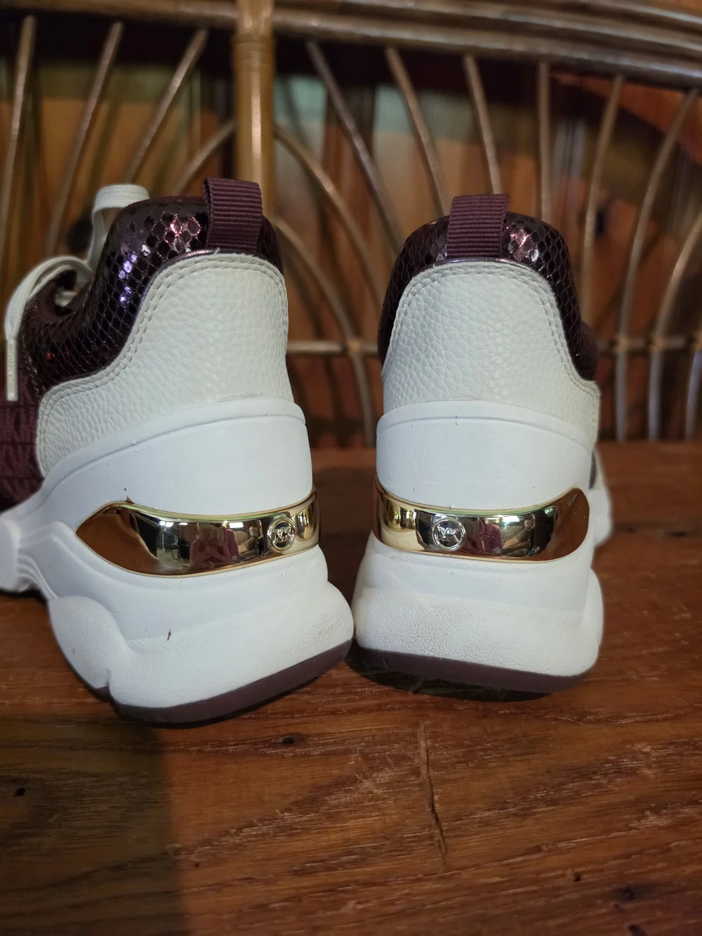 Michael Kors MK Logo Burgundy & White Sneakers